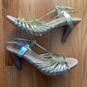 Gold Strapped Open Toe Heels